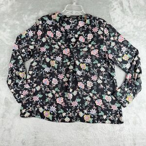 Banana Republic Top‎ Womens Medium Black Floral V Neck Flowy Casual Workwear